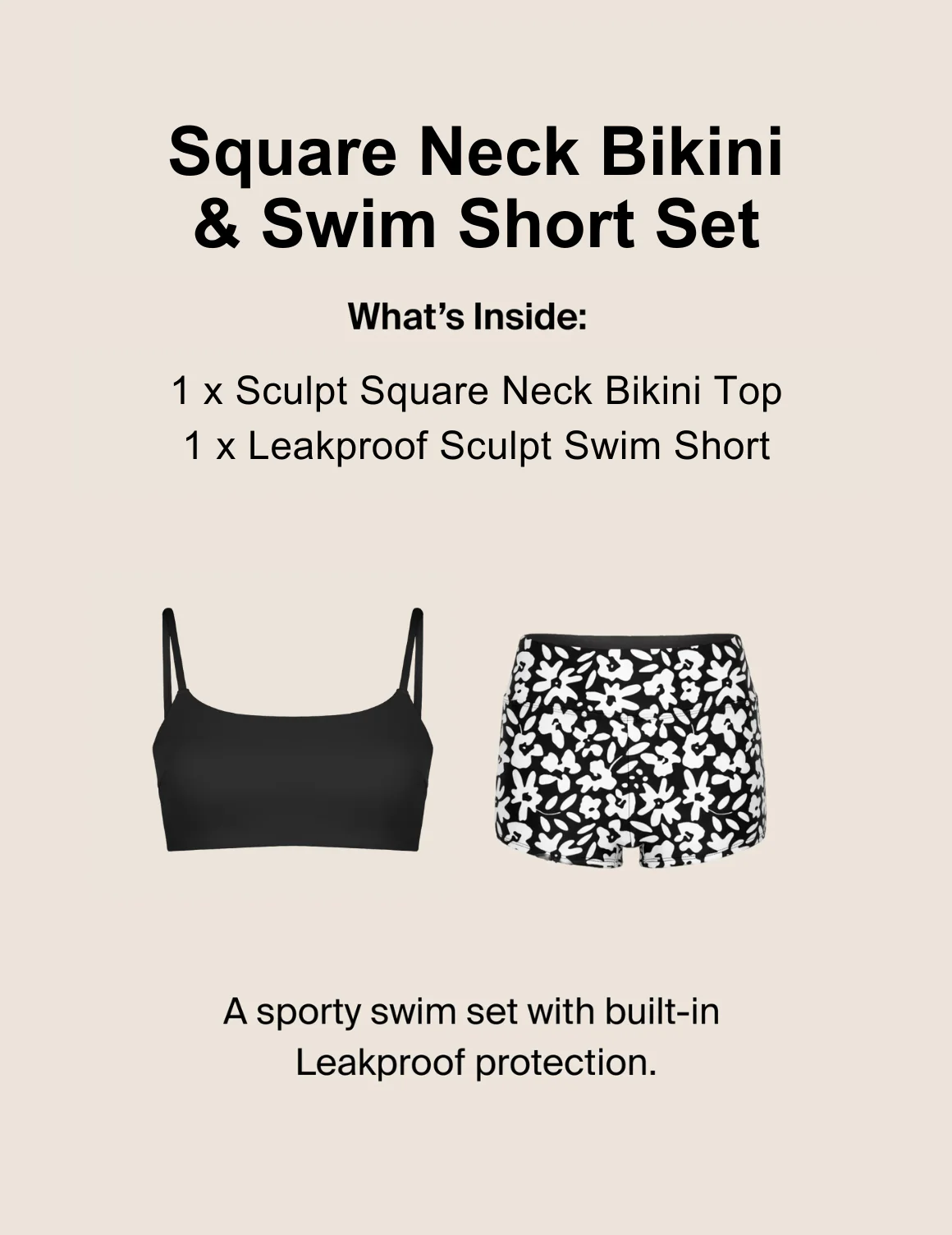 Square Neck Bikini & Swim Short Set - Image 2
